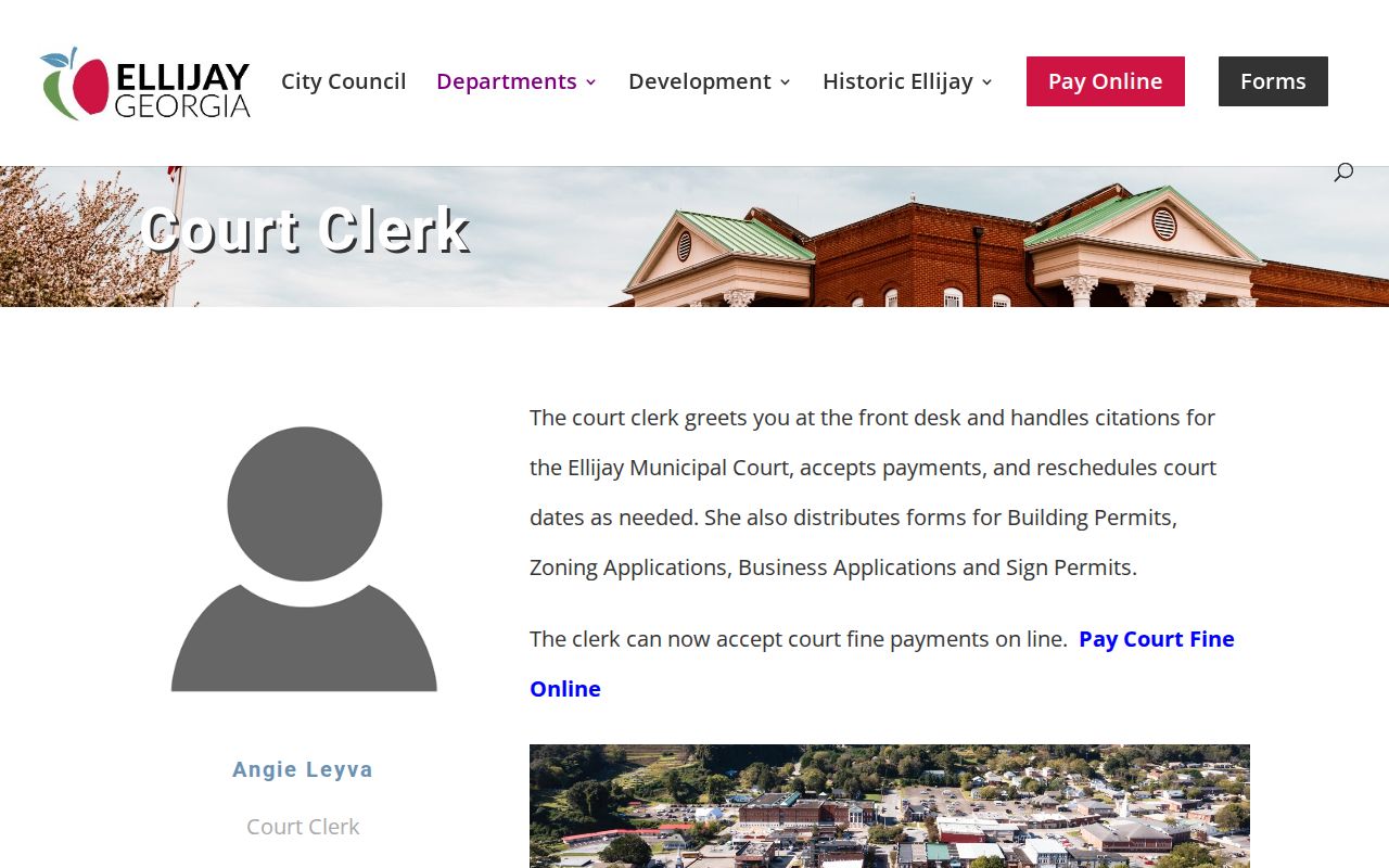 Ellijay Municipal Court clerk and calendar page