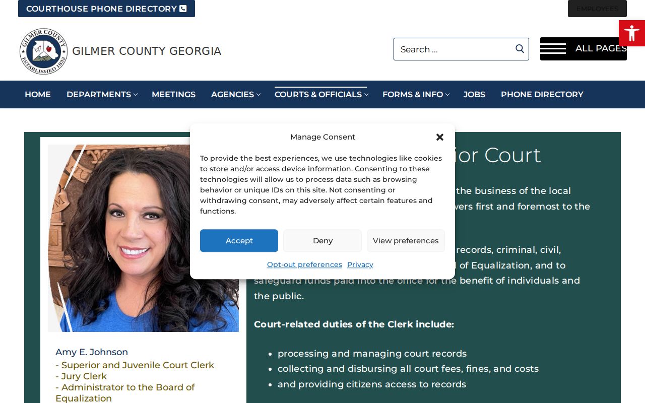 Gilmer County Superior Court Clerk page for criminal case files